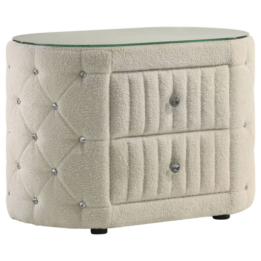 Santiago - Oval 2 Drawer Upholstered Nightstand - Ivory Furniture Max