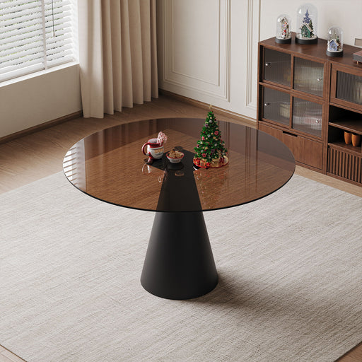 Round Dining Table & Tempered Glass Top - Black / Brown Home Essentials