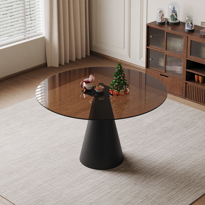 Round Dining Table & Tempered Glass Top - Black / Brown Home Essentials