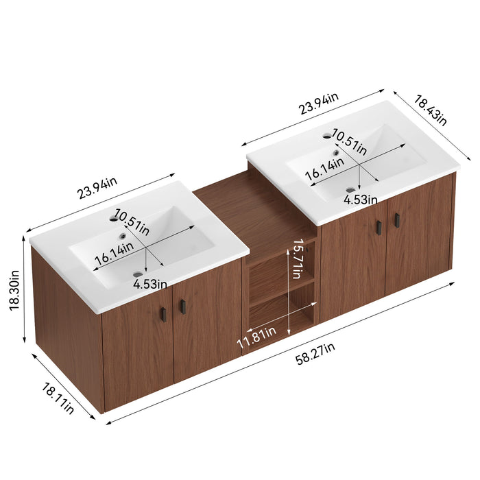 Soft Close Doors Bathroom Vanity With Small Storage Shelves, 24" And 12" Combination Cabinet - Reddish Brown Home Essentials