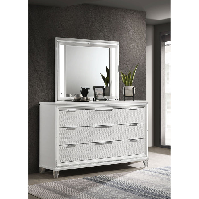 9 Drawer Dresser With LED Mirror, Touch Activated Lighting - White Furniture Max