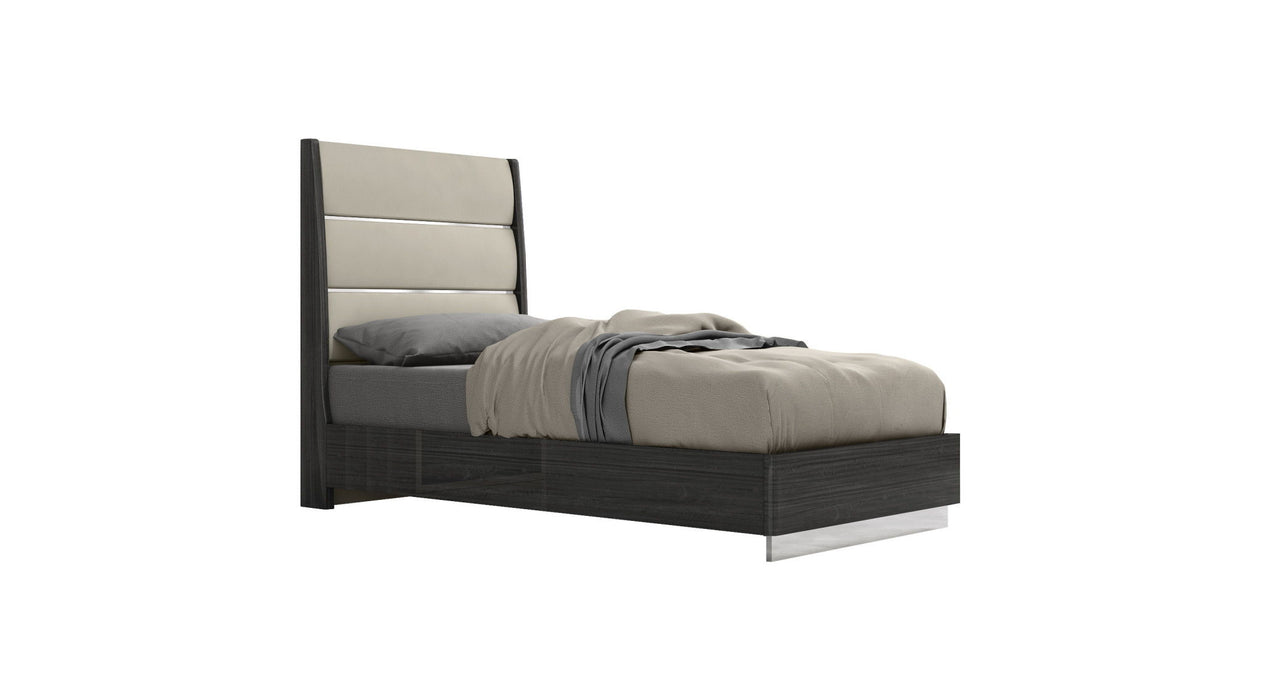 Twin High Gloss Bed Frame with Faux Leather Headboard - Dark Gray