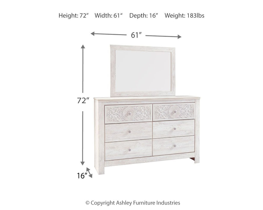 Paxberry - Dresser, Mirror - Medallion Drawer Pulls - Whitewash Signature Design by Ashley®