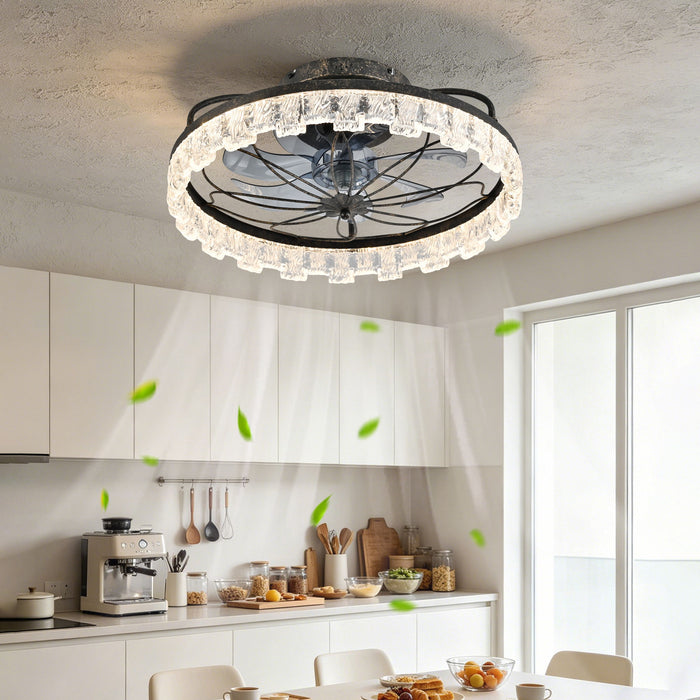 21" Caged Ceiling Fan With Remote Controlled Acrylic LED Lights - Antique Black Daily Nest