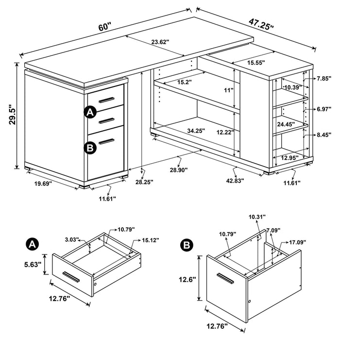 Caelum - L - Shaped Computer Desk With 3 Drawers - Mango Color Furniture Max
