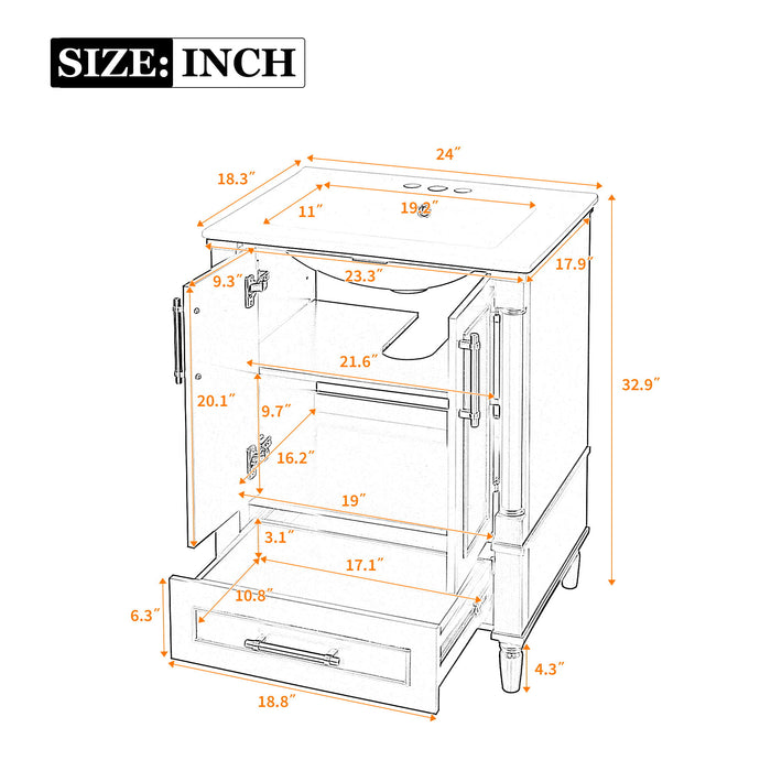 Bathroom Vanity With Ornate French Cylinder Legs, Soft Close Drawer Hearth and Haven