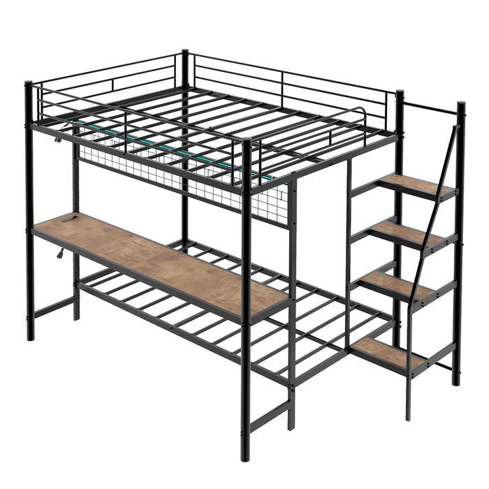 Bunk Bed With Built In Desk And LED Lighting Home Essentials