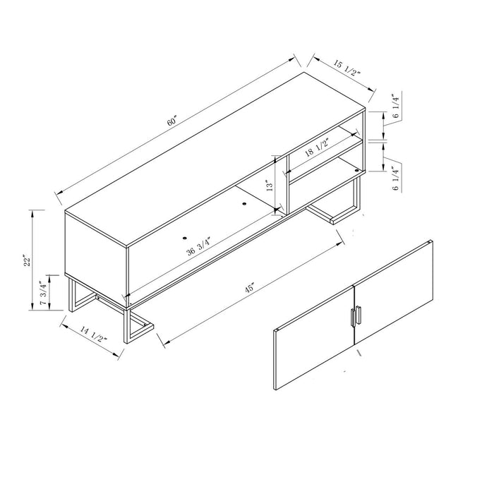 Sleek TV Stand With Black Metal Legs Stylish Storage With Open Shelves & Cabinets - Dark Taupe