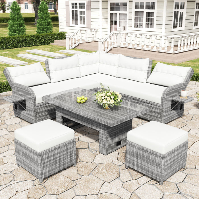 Outdoor Furniture Set Patio Rattan Furniture Set With Adjustable Table, Recliners With Extendable Side Tables And 2 Ottomans