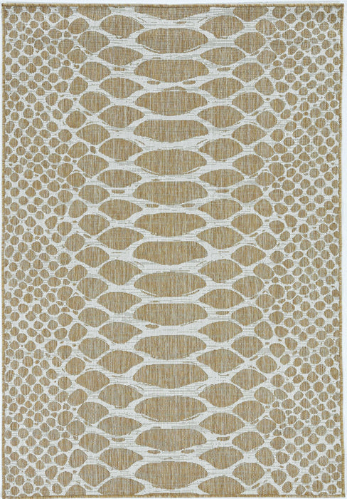 3' X 4' Machine Woven UV Treated Snake Print Indoor / Outdoor Accent Rug - Ivory