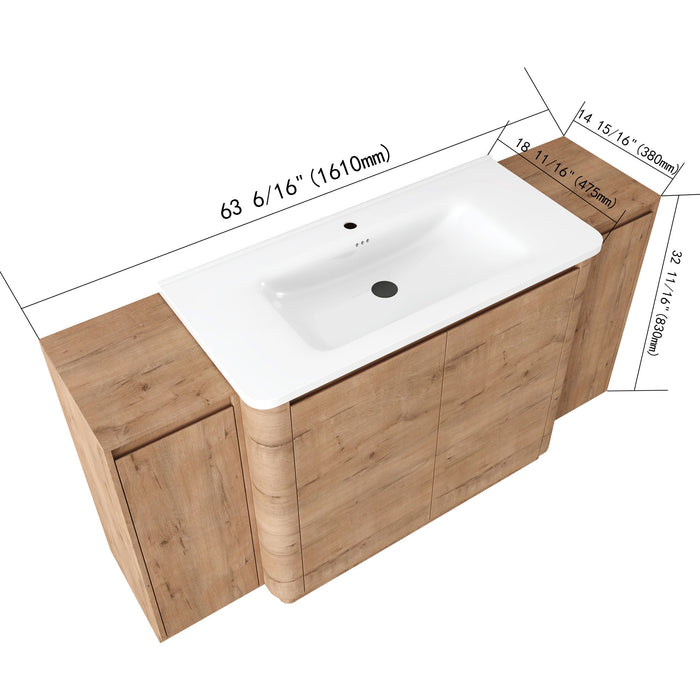 Freestanding Bathroom Vanity With Sink, 2 Small Storage Cabinets, Soft Close Doors Home Essentials