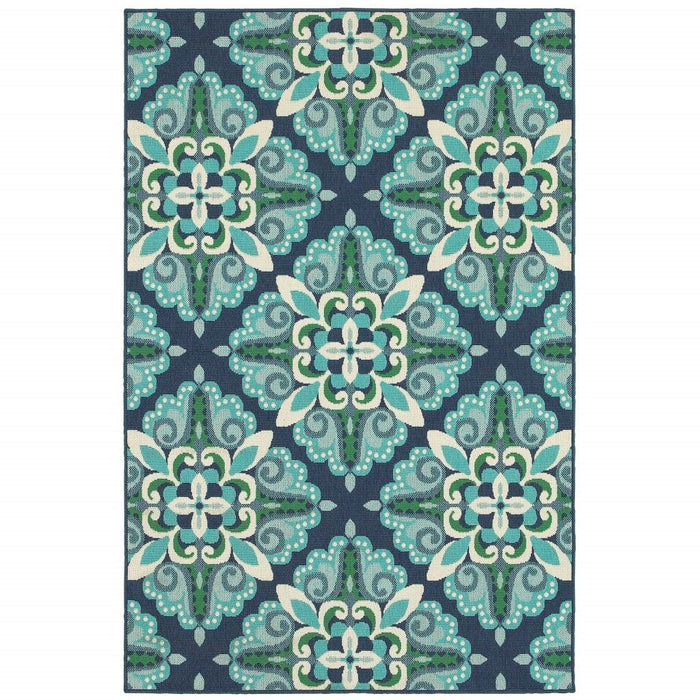 2' X 3' Floral Indoor Outdoor Area Rug - Blue