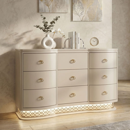 Flora - 9 Drawer Dresser With LED - Champagne Matrix Furniture Group