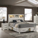 Transitional Bed With Smooth Gliding Drawers, Built In Lights, Open Headboard Shelves Home Essentials