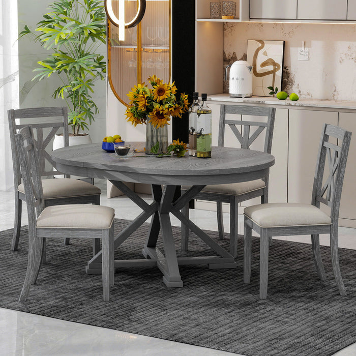 Dining Set With Extendable Round Table And 4 Upholstered Chairs Hearth and Haven
