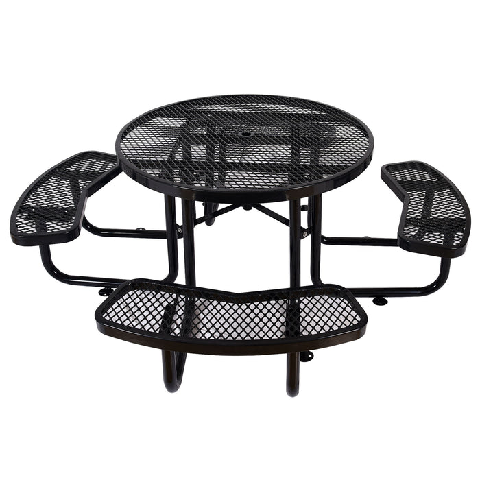 Round Outdoor Steel Picnic Table With Umbrella Pole