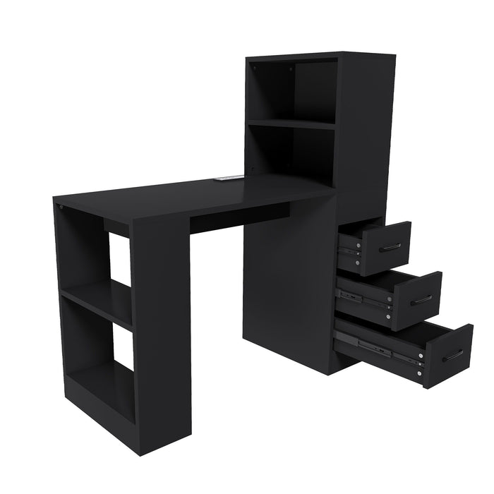 Computer Desk With 4 In 1 Socket & 3 Drawers, 4 Tier Shelves Home Essentials
