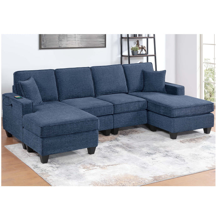 Sectional Set With USB Port Right Arm Chaise, Armless Loveseat, Left Arm Chaise, 3 Piece, Includes Matching Pillows - Dark Blue Home Essentials