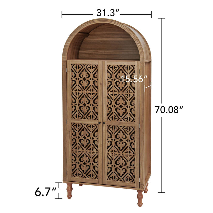 Tall Kitchen Pantry Cabinet With Hollow Carved Doors Adjustable Shelves Versatile Storage Cabinet For Kitchen - Walnut Home Essentials
