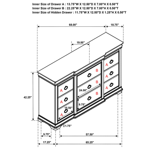 Leonide - 9 Drawer Dresser - Cherry Furniture Max
