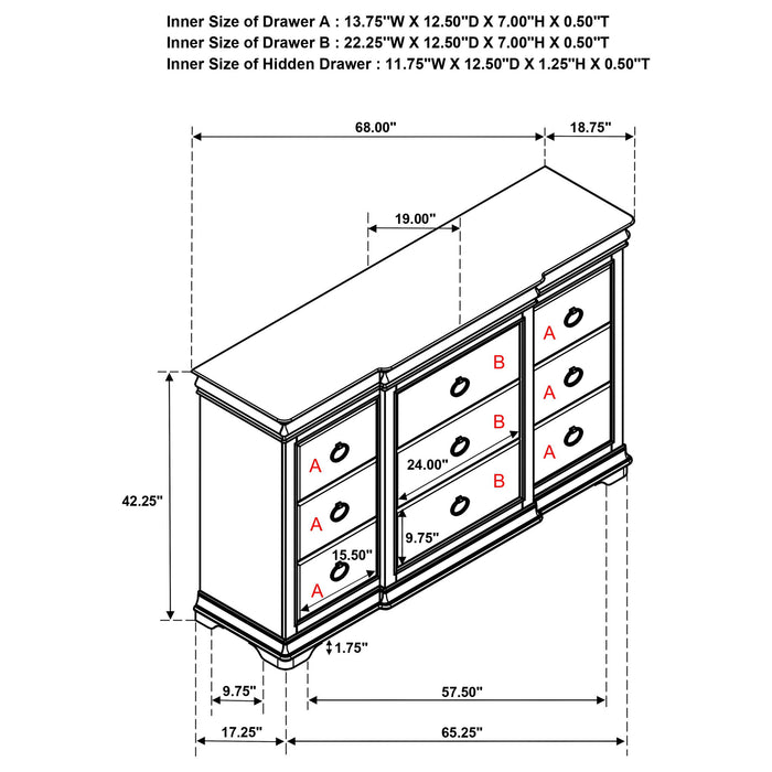 Leonide - 9 Drawer Dresser - Cherry Furniture Max