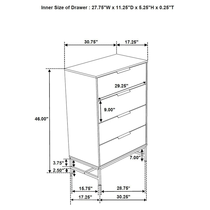Taraval - 4 Drawer Chest - White Furniture Max