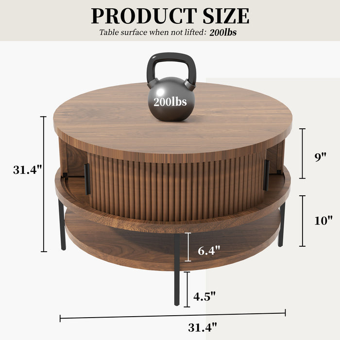 Flip-Top Round Coffee Table With Storage - Brown Home Essentials