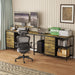 Industrial L Shaped Desk With Power Hub With 6 Drawers And Adjustable Monitor Stands - Brown Home Essentials