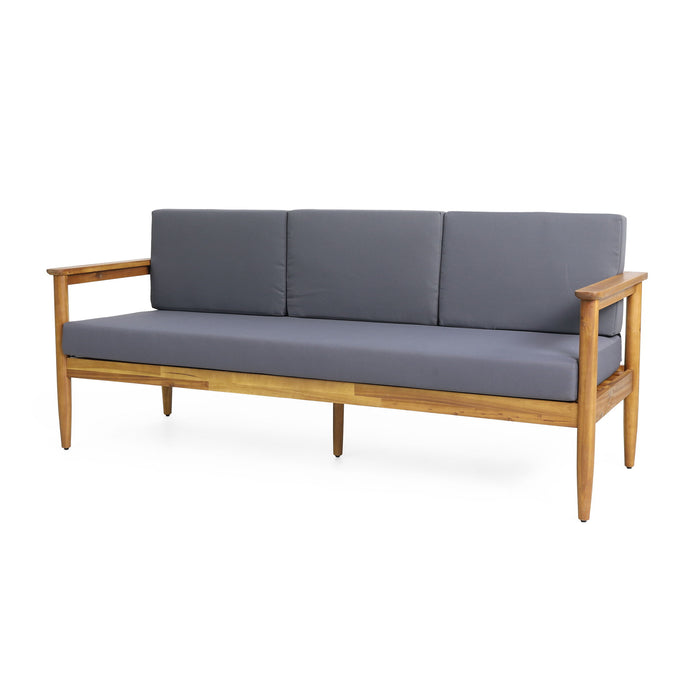 Outdoor 3 Seater Sofa With Cushion And Teak Acacia Wood - Dark Gray
