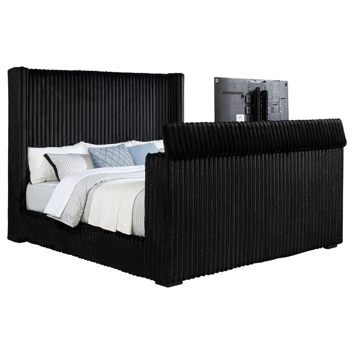 Lyman - Eastern King Wingback TV Bed With Integrated TV Lift And Power Strip - Black Furniture Max