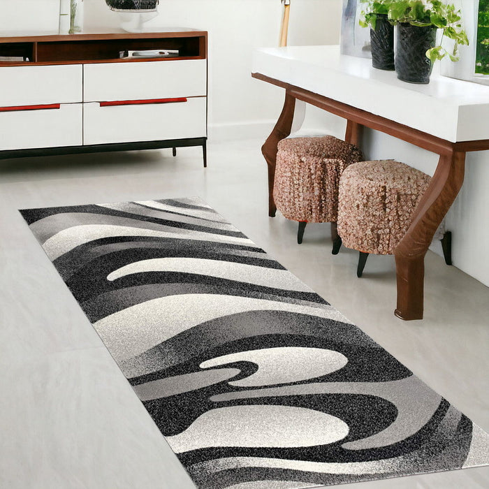 8' x 2.3' Abstract Power Loom Runner Rug - Gray