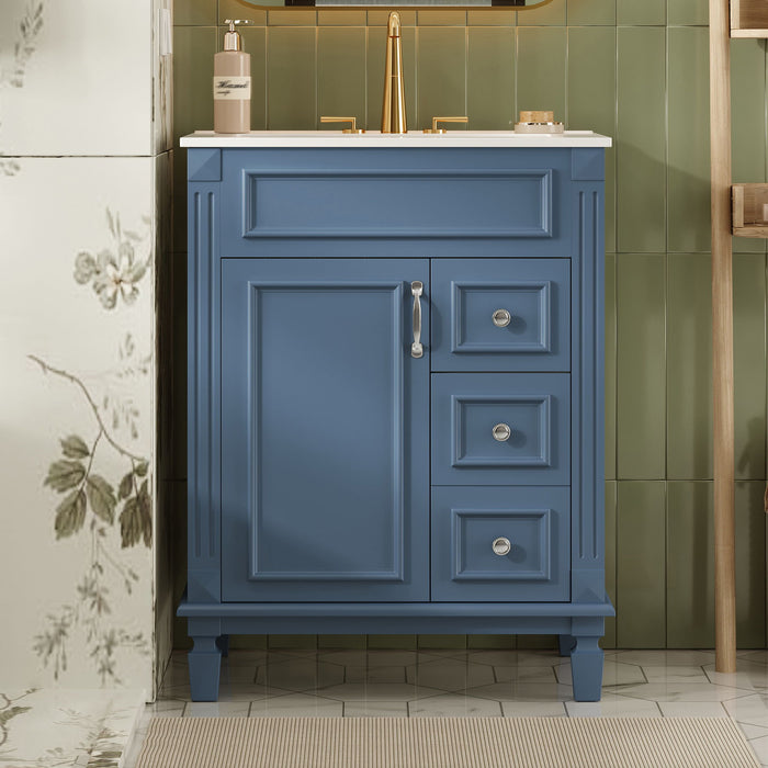 Bathroom Vanity With Ceramic Sink, Compact Cabinet With 2 Drawers And Adjustable Shelf - Blue Hearth and Haven