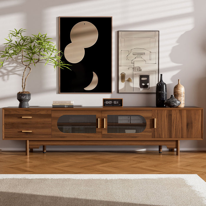 Modern TV Stand With Fluted Glass Doors & 2 Drawers Hearth and Haven