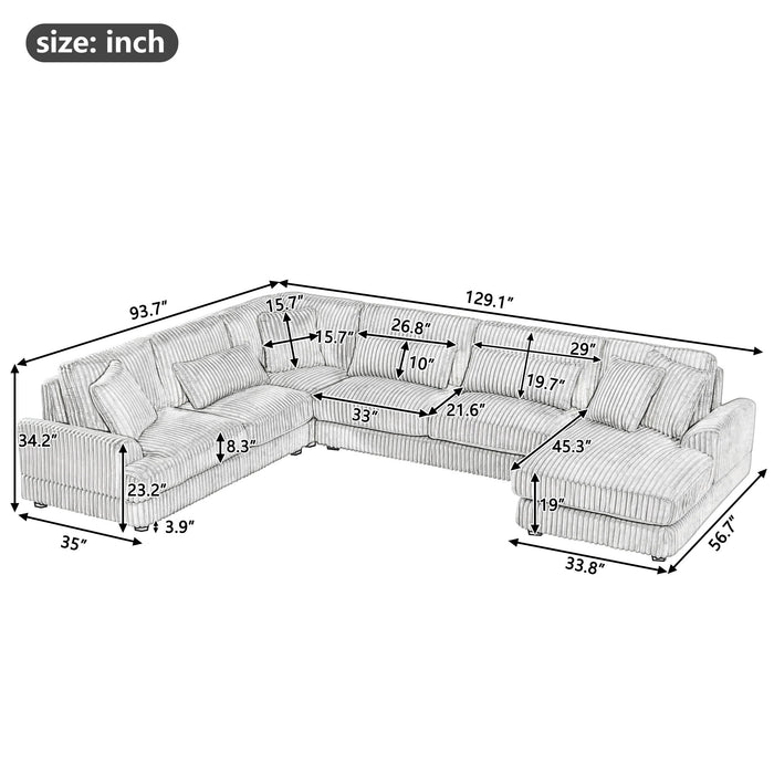 U - Shaped Sectional Sofa With Chaise Lounge, Oversized Living Room Sofa - Gray Hearth and Haven