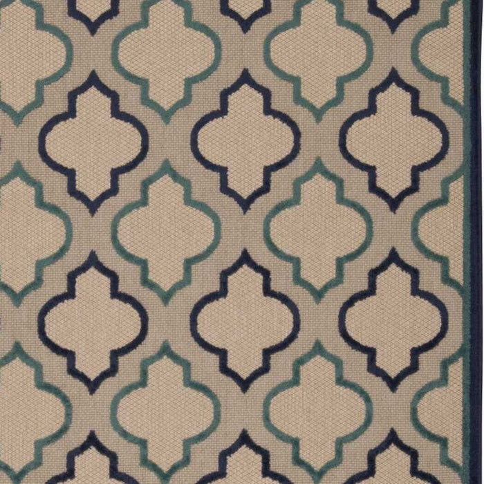 8' X 11' Geometric Indoor / Outdoor Area Rug - Blue / Ivory