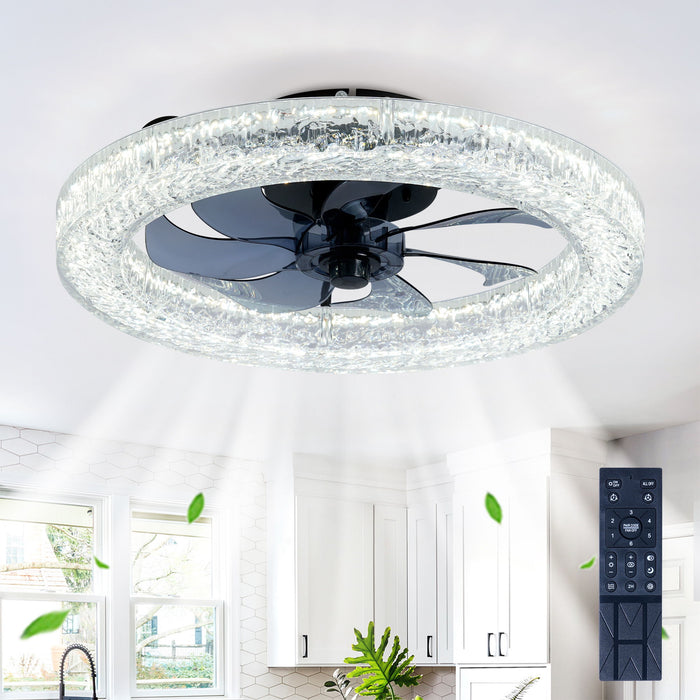 LED Light Source And Remote Control, 3000 - 6500K Dimmable Flush Mount LED Fan Light, 6 Speeds, Quiet DC Motor For Living Room - Matte Black Daily Nest