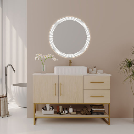 Bathroom Vanity With Vessel Sink Accent Free Standing Cabinet - Ameican White Oak / Gold / White Home Essentials