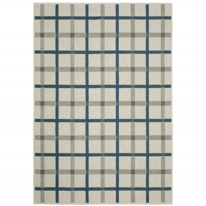 3' X 5' Geometric Stain Resistant Outdoor & Indoor Area Rug - Blue / Beige