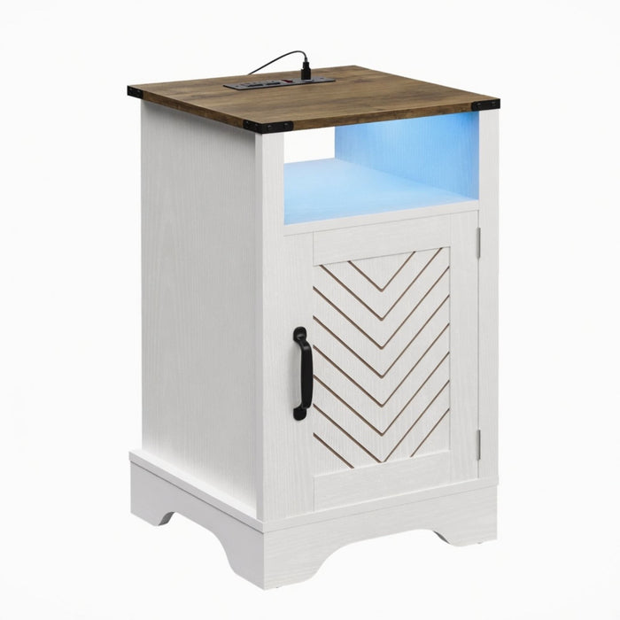 Farmhouse Nightstand With Charging Station & Storage Home Essentials