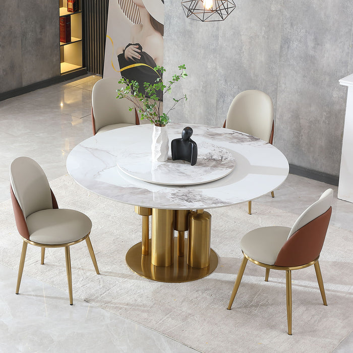 Dining Table, Round For Dining Room - Gold / Gold / White Home Essentials
