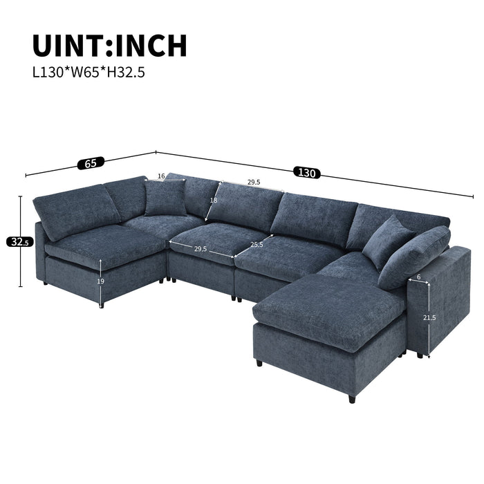 Modern Modular Cloud Sofa Bed, 6 Seat Chenille Sectional Couch Set With Ottoman, Free Combination, Convertible U Shaped Sleeper Sofa For Living Room