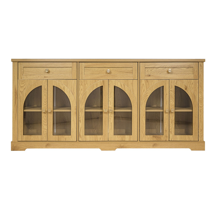 Sideboard Cabinet With 3 Drawers And 6 Arched Glass Doors Home Essentials