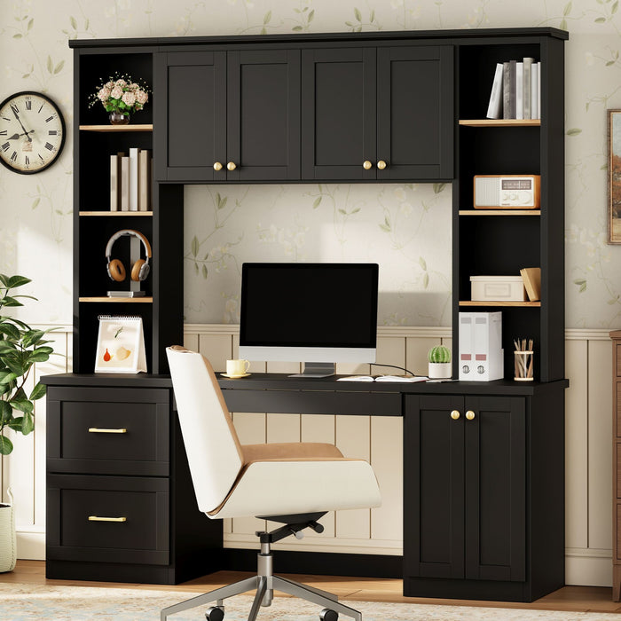 Computer Desk With Hutch, Workstation With Desk Grommet & Keyboard Tray Hearth and Haven