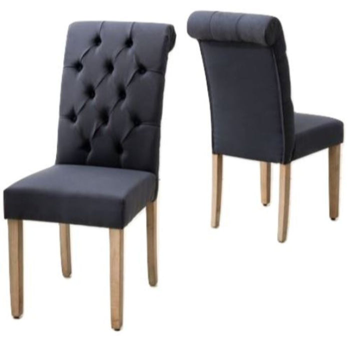 Tufted Upholstered Linen Dining Parsons Chairs (Set of 2) - Blue / Brown