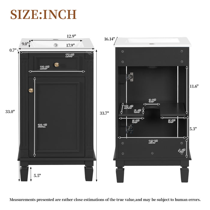 Bathroom Vanity With Sink, Soft-Closing Door, Adjustable Shelf Hearth and Haven