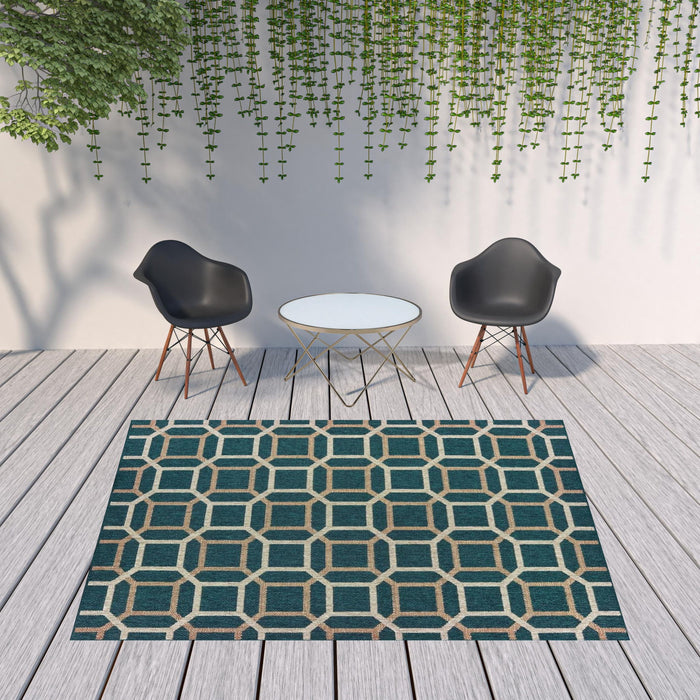 8' X 10' Geometric Stain Resistant Indoor & Outdoor Area Rug - Blue / Gray