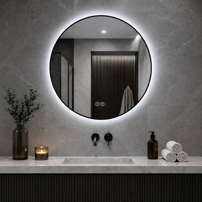 Round Framed Dimmable ED Bathroom Mirror With Anti Fog Daily Nest