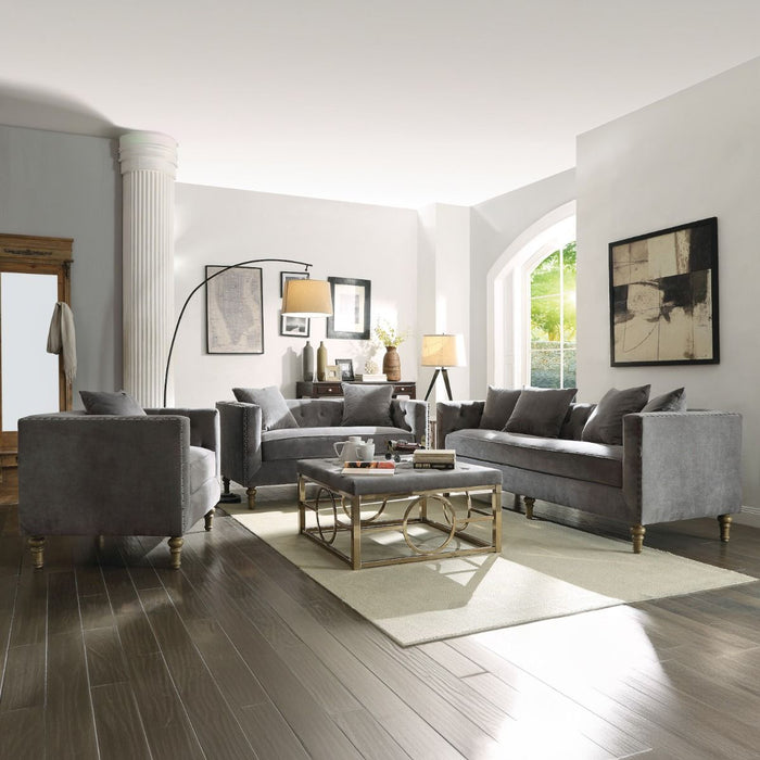 Sidonia - Loveseat With 2 Pillows - Gray Velvet ACME