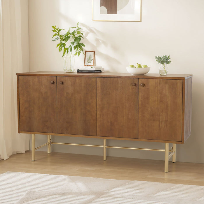 Modern Scandinavian 4 Door Sideboard Storage Cabinet With Adjustable Shelves - Brown / Gold Noble House