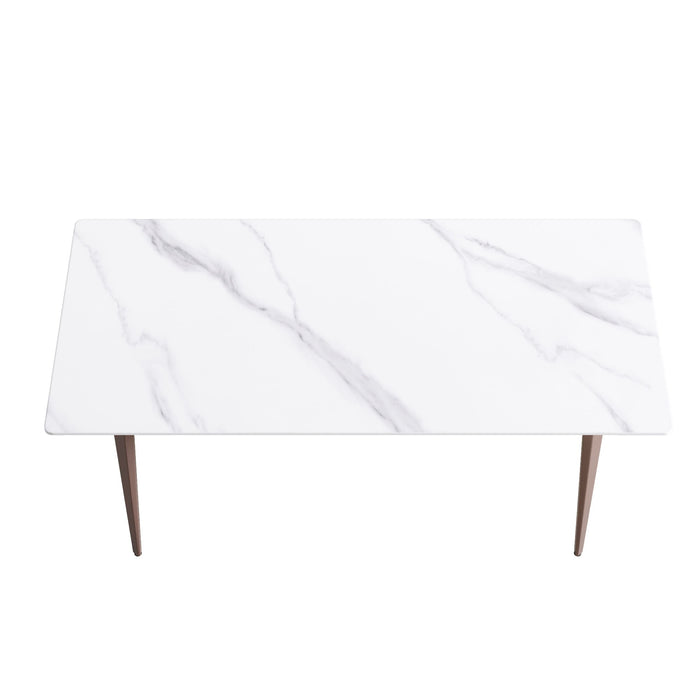 70.87" Modern Artificial Stone Straight Edge Metal Leg Dining Table, Can Accommodate 6-8 People - White